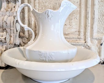 Bol antique en pierre de fer I 17,75 pouces de large I Très grande vasque