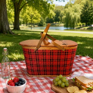 tartan waterproof picnic basket