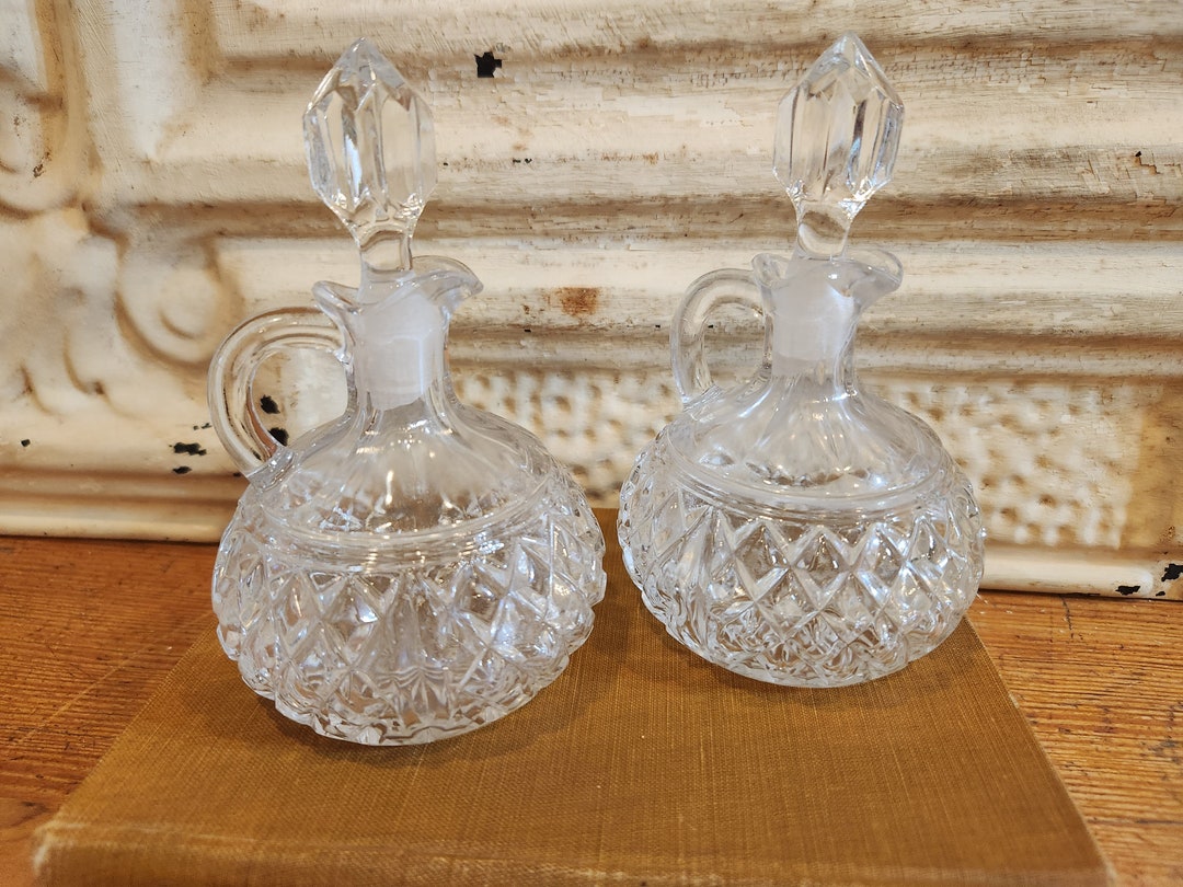 Vintage West German Crystal Decanters I Oil and Vinegar Set I Golden