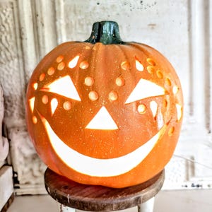 Vintage Halloween Decor     Pumpkin Light     Happy Carved Pumpkin   9 inches tall