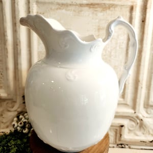 Antique Ironstone Pitcher  I    1850&#39;s  Perfect   I    10 inches tall    I    Embossed Yet Simple and Elegant