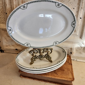 Vintage Ironstone Platters    I    Matching Delicate Green Borders   I     9.25 x 6.5 inches   I   Thick and Chunky  I  Restaurant Ware