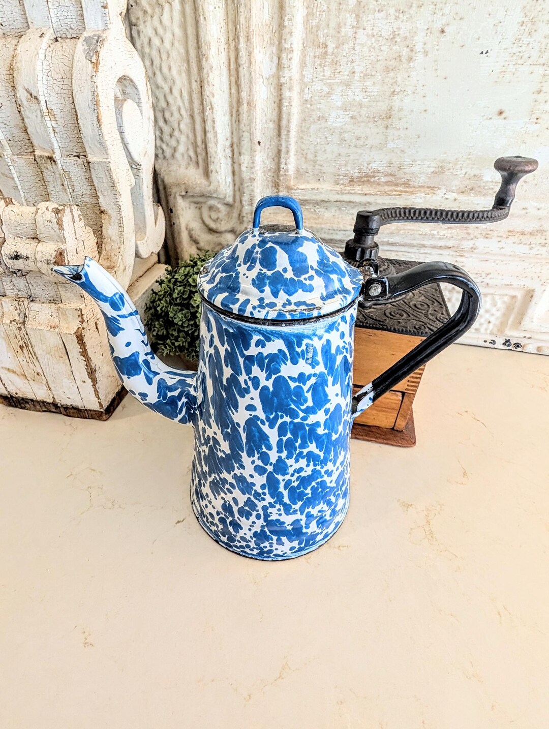 Splatterware Pot Antique 9” Blue Splatterware Graniteware Coffee Pot Enamelware - Etsy