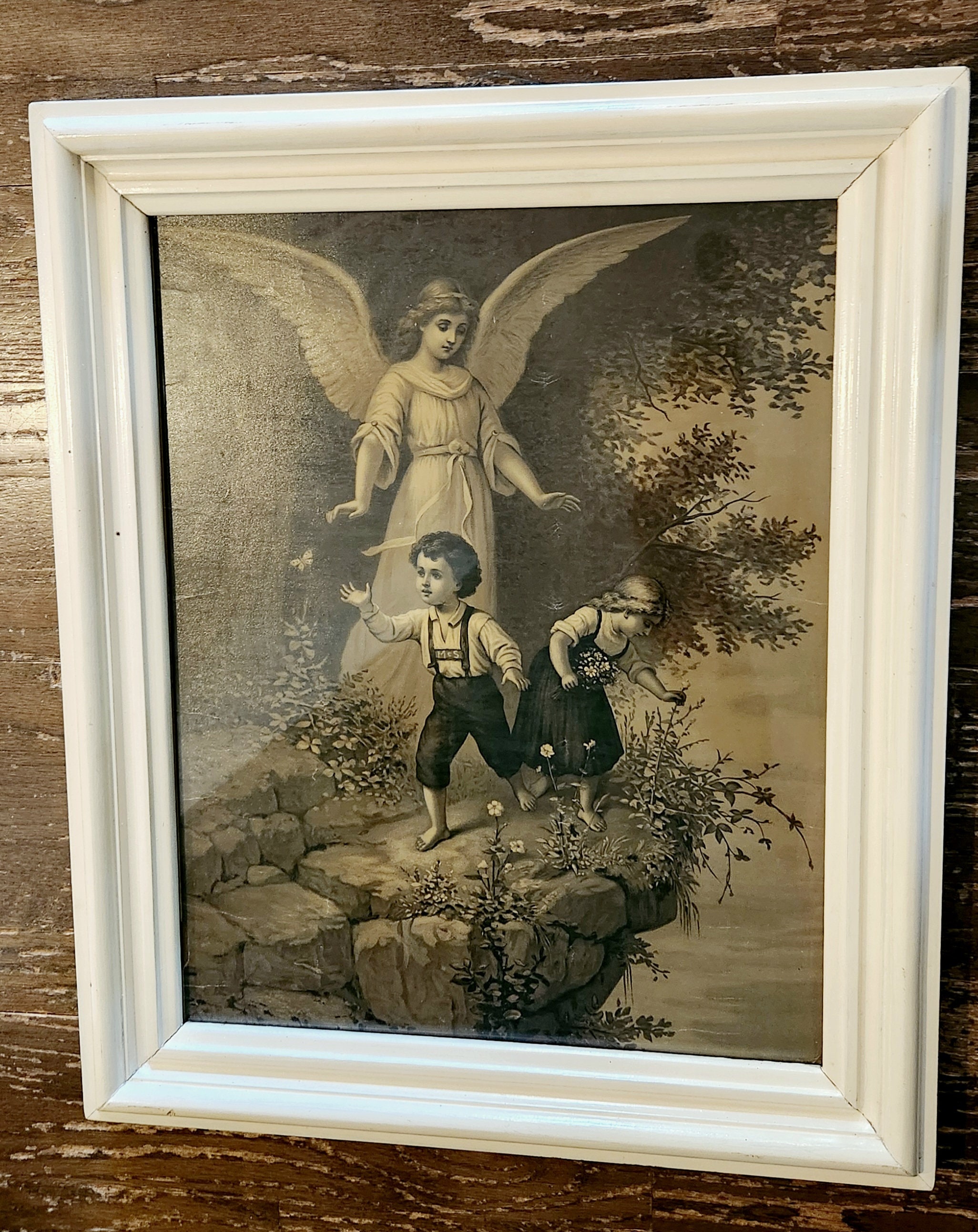 Antique Guardian Angel Lithograph I Schutzengel I Fridolin