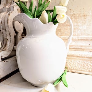 Antique Ironstone Pitcher  I    1850&#39;s  PERFECT   I    10.5 inches tall    I    Embossed Yet Simple and Elegant