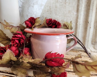 Vintage Enamel Pot  I  Unique Planter  I    Perfect Vintage Patina   I   Children's Decor   I   Pink and Red