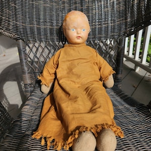 Primitive Composition Doll   I   Cloth Body  I    21 inches tall   I   Blue Eyed Doll