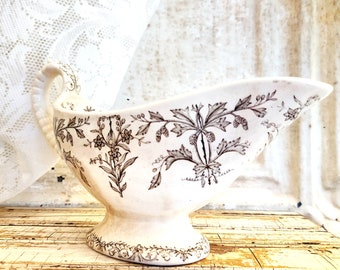 Antique ironstone gravy boat I   Stained and Crazed  I   TR Boote   I   pre 1850s English ironstone transferware