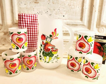 Vintage Gay Fad Studios Pitcher and Glass Set, Hand Painted MCM Barware
