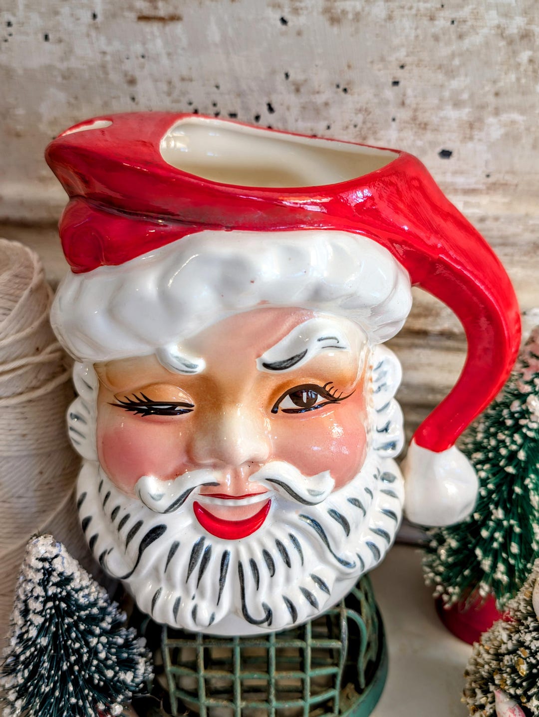 Vintage Handpainted Santa Pitcher: MCM Christmas Decor - Etsy