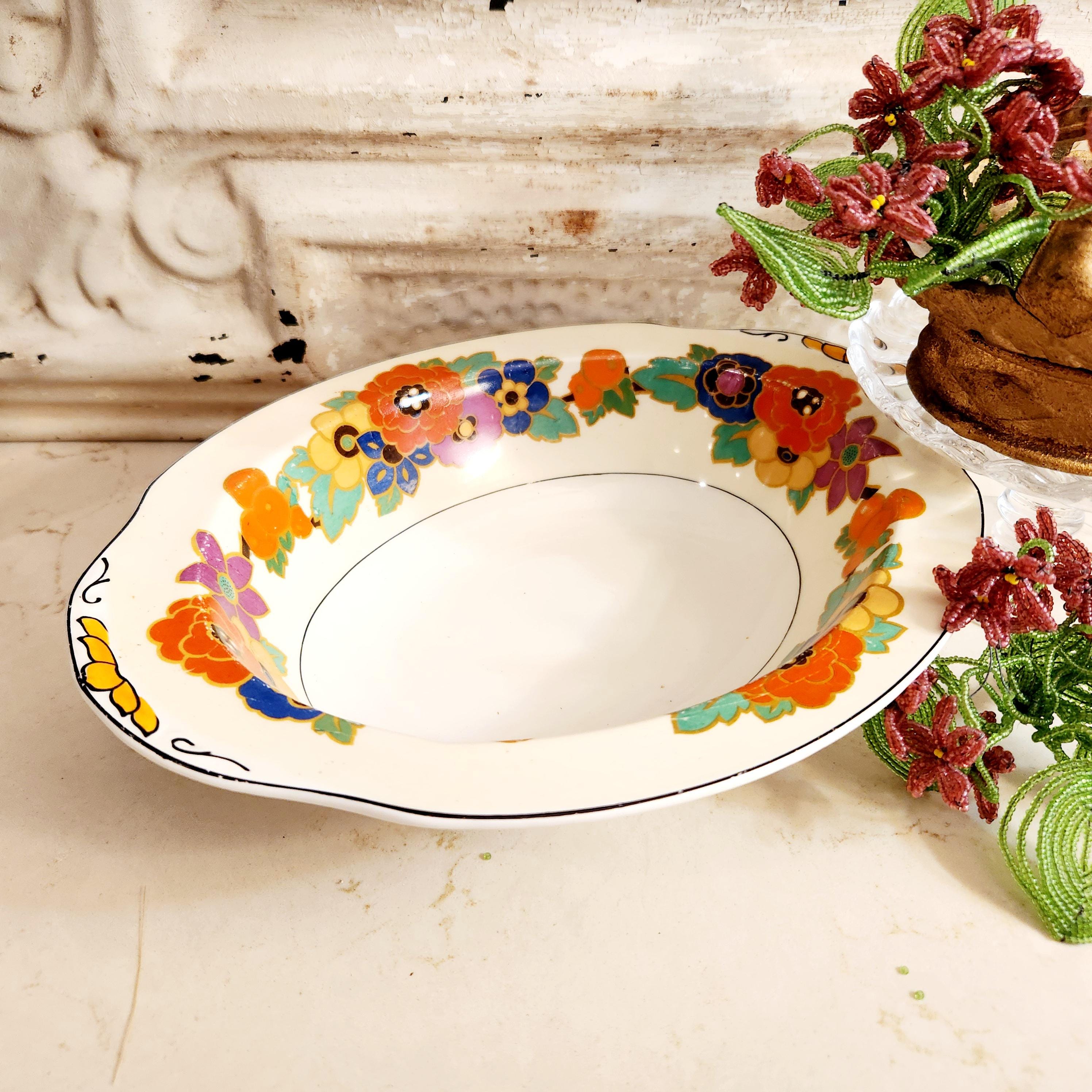 Rare Art Deco Serving Bowl WH Grindley Ironstone English Floral  