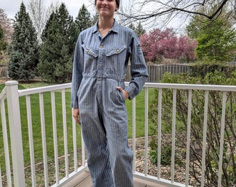 Vintage Denim Coveralls     I   Herringbone Denim Jumpsuit    I      Size M L