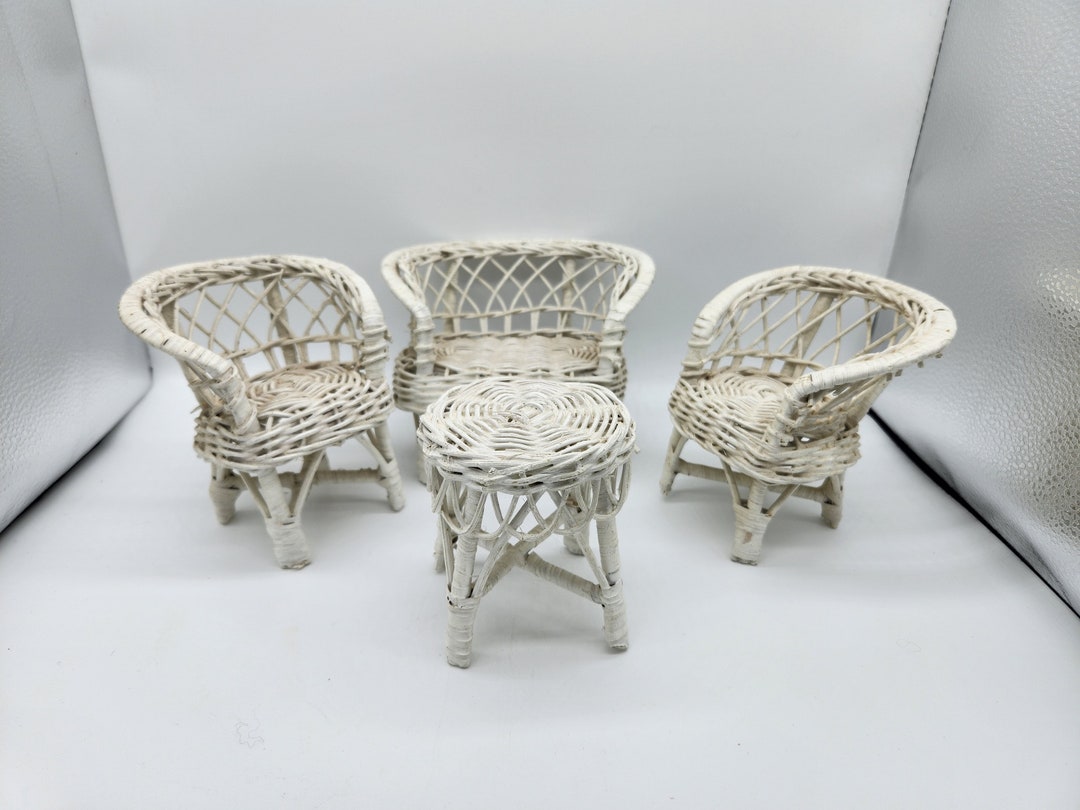 Vintage White Wicker Dollhouse Furniture Miniature Furniture Etsy