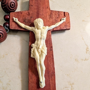 Vintage French Wood Rosary   I    Very Large ( 44 inches) Wall Hanging Rosary