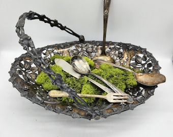 Antique Silver Repousse Basket - Victorian Bride's Bowl