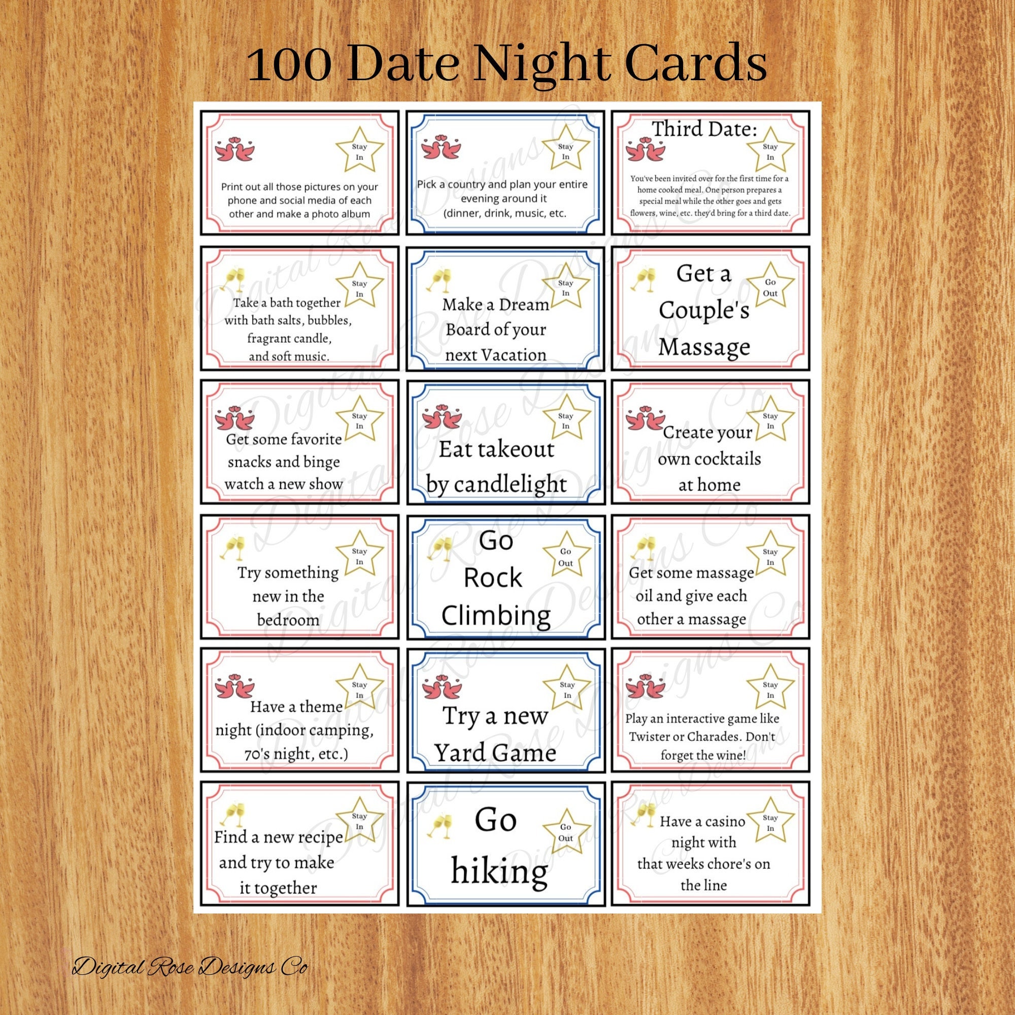 Date Night Cards/weekly Date Night/couples Date Night Cards/100 Date ...