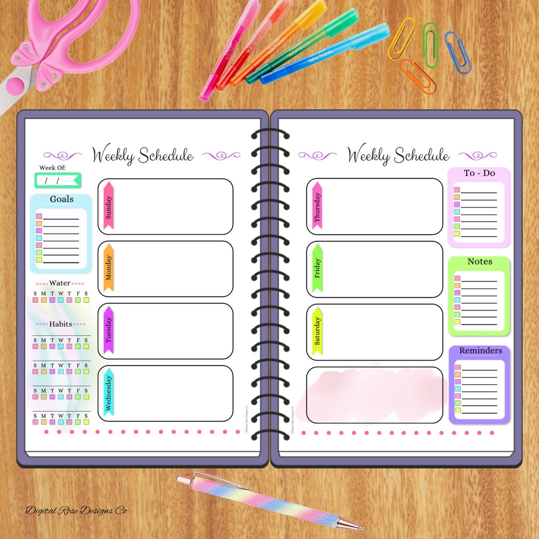 Weekly Planner Printable, Weekly Planner 2 Page, Weekly Organizer, Weekly Agenda, Weekly