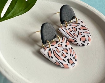 Peach Leo Dangles | Polymer clay | hypoallergenic | lightweight | Statement Dangles | Dopamine Earrings | Leopard Earrings | Gift