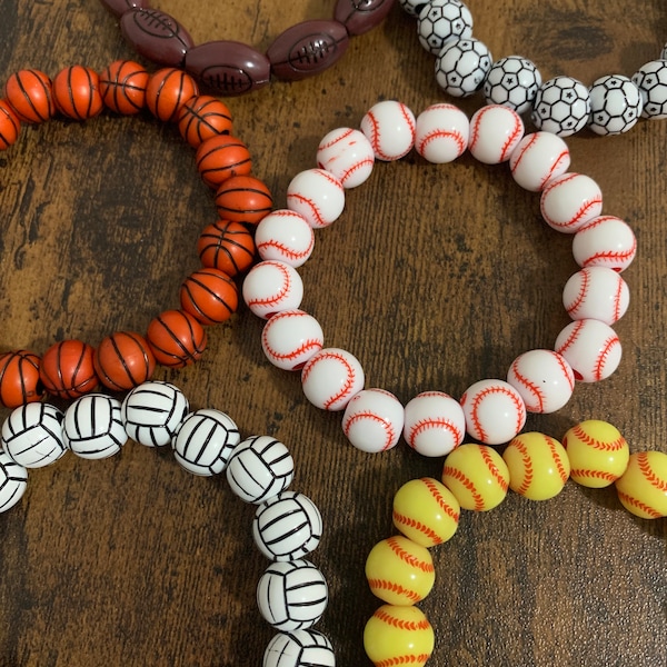 Sports beaded bracelet, Softball, Volleyball, Basketball, Baseball, Soccer and Football Beaded Bracelets