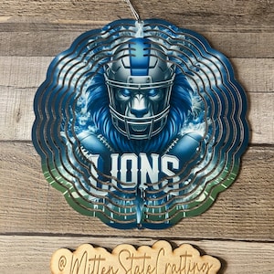 Detroit Lions football wind spinner, 8in wind spinner, wind spinner, football outdoors wind spinner, garden wind spinner, garden decor,