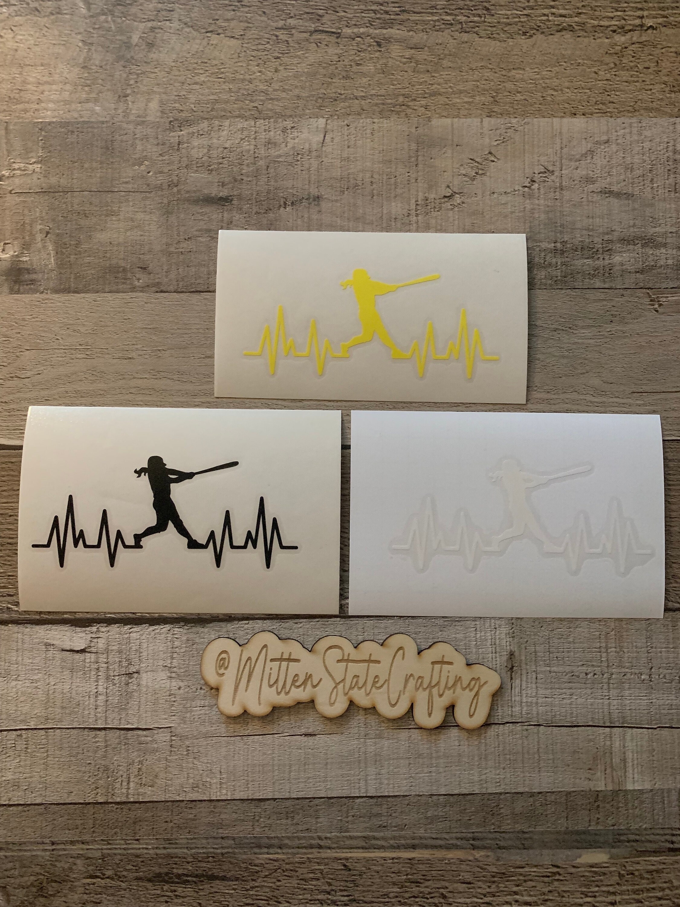 Softball Heart Line Decal, Softball Batter Heartbeat Decal, Softball