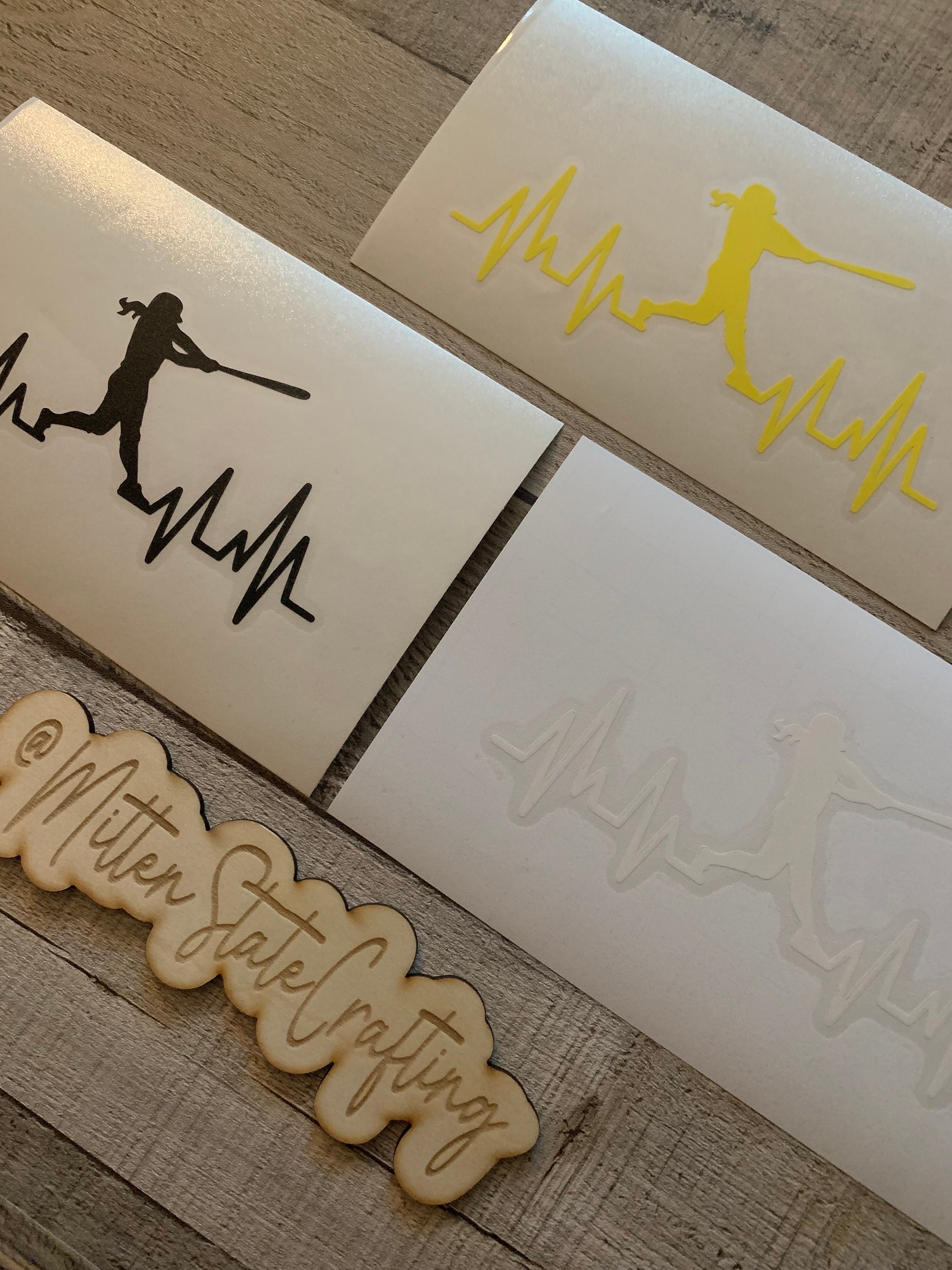 Softball Heart Line Decal, Softball Batter Heartbeat Decal, Softball