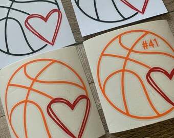 Basketball decal,personalized basketball with heart decal, basketball sticker, basketball car decal, basketball gift