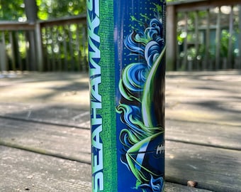 Football skinny 20oz stainless steel tumbler, Seahawks tumbler, Seattle tumbler, sports tumbler