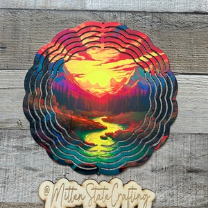 Sunset wind spinner, 8in wind spinner, wind spinner, forest wind spinner, river wind spinner , colorful wind spinner