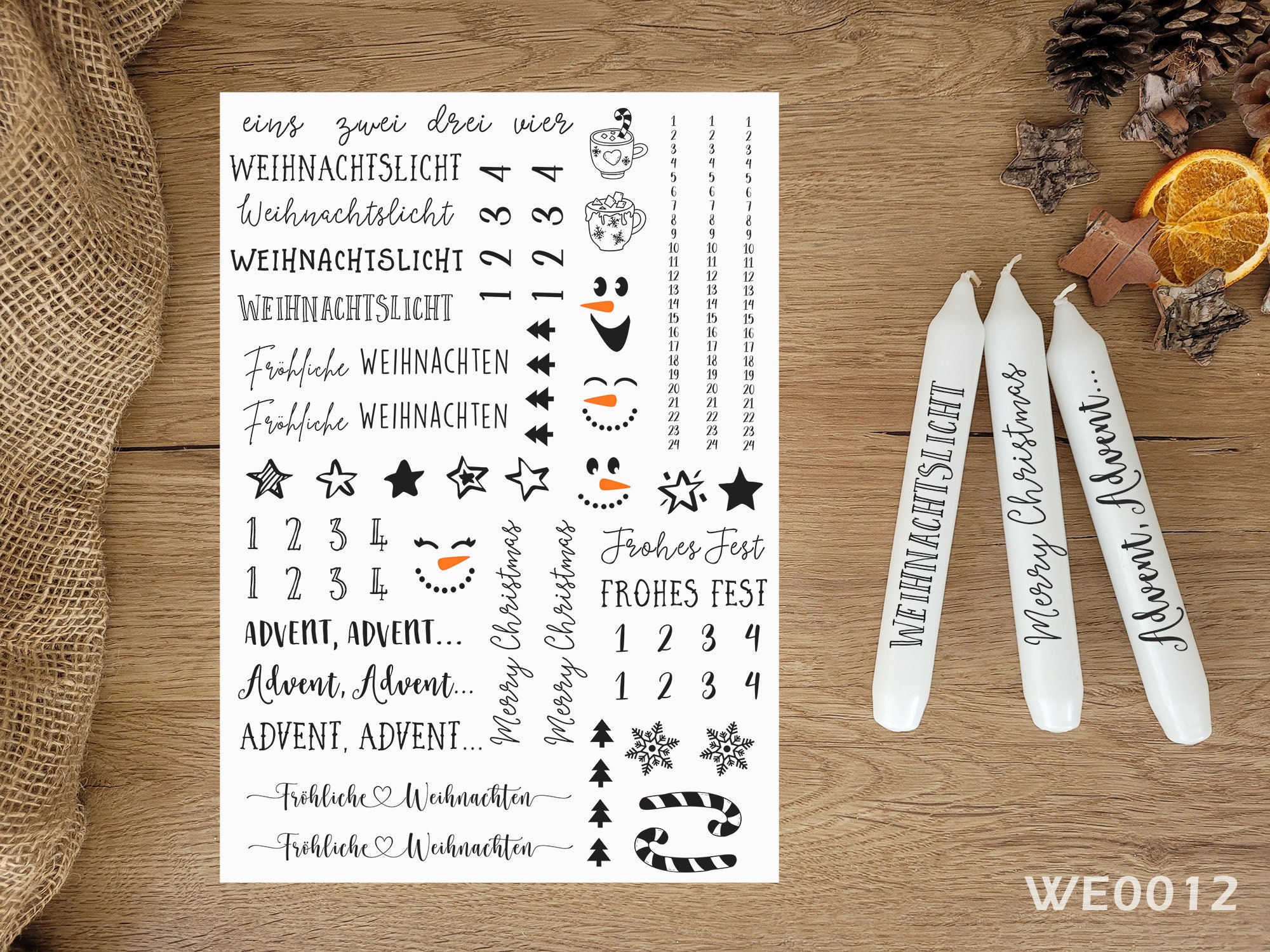 Kerzenfolie für Weihnachten Wasserschiebefolie Tattoofolie Etsy.de