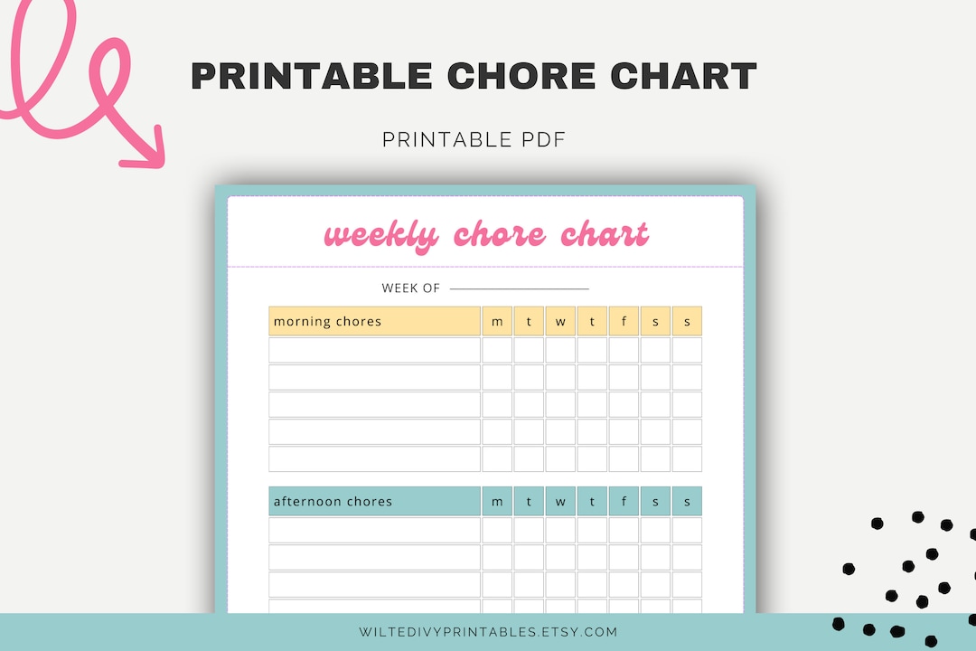 Printable Chore Chart for Kids, Little Kids Chore Chart, Colorful Cute ...