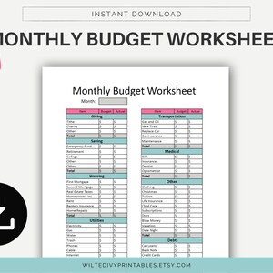 Printable Monthly Budget Worksheet, Monthly Budget Tracker, Budget ...