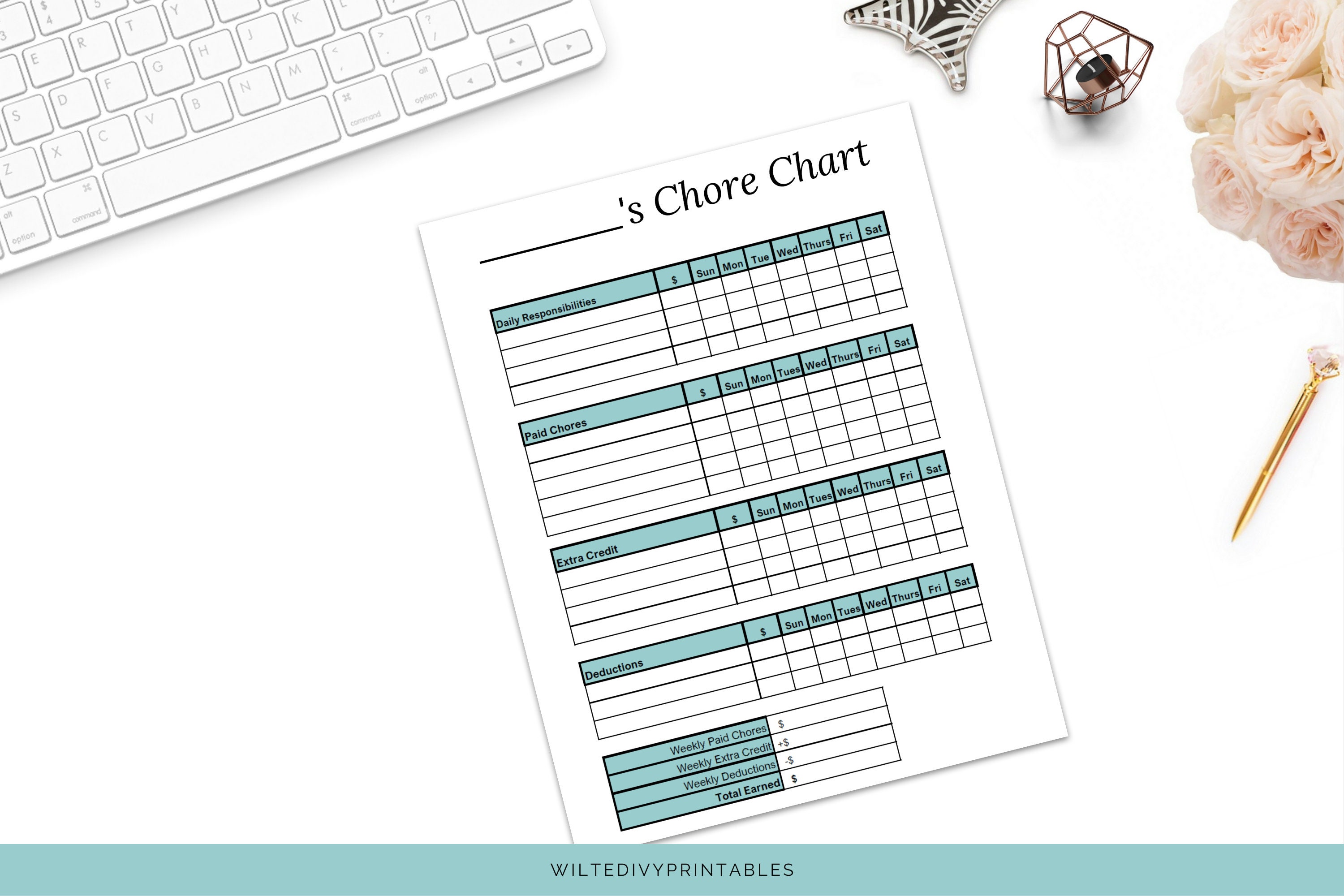 Printable Chore Chart for Teens, Paid Chores Chart, Teenager Chore ...