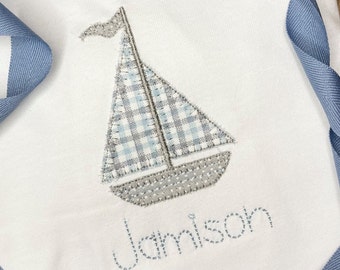 Kids Embroidered Applique Sailboat Shirt, Embroidered Sailboat Shirt for Toddler, Toddler Sailboat Shirt, Girls Sailboat Shirt