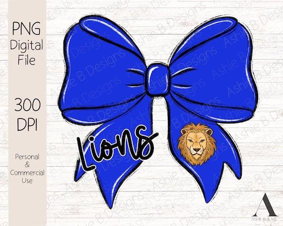 Lions bow PNG, Blue Coquette Bow Tshirt Design, Sublimation, Digital Download