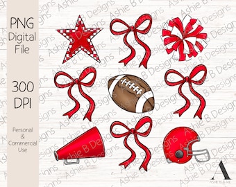 Football Bow Collage PNG, Red Coquette Bow Football Tshirt Design, Sublimation design, Digital Download