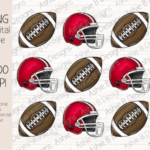 Red Football Helmet PNG, Helmets and Footballs Sublimation Tshirt Design, Digital Download, DTF