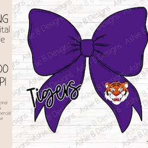 Tigers bow PNG, Purple Coquette Bow Tshirt Design, Sublimation, Digital Download