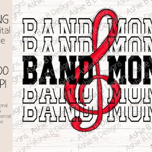 Band Mom PNG, Red Band Mom Sublimation t-shirt design, Digital Download, DTF