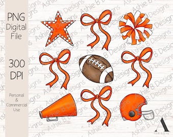 Football Bow Collage PNG, Orange Coquette Bow Football Tshirt Design, Sublimation design, Digital Download