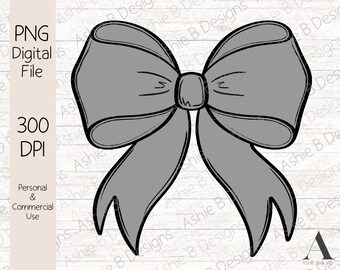 Bow PNG, Gray Coquette Bow, Sublimation, Digital Download