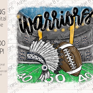Warriors Football PNG, Navy Warriors Football Tshirt Design, Digital Download, DTF
