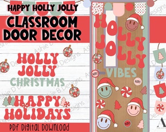 Classroom Door Decor, Jolly Christmas Vibes, Happy Holidays, Bulletin Board Kit, Classroom Decoration, Printable PDF, Digital Download