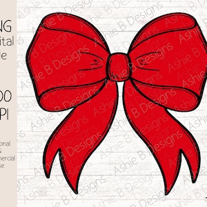 May include: A red bow with black outlines. The bow is tied in a knot with two loops on either side. The bow is isolated on a white background.