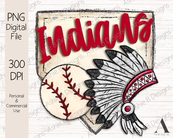 Indians Baseball PNG, Red Indians Sublimation tshirt Design, Digital Download