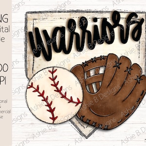 Warriors Baseball PNG, Warriors baseball & Glove Tshirt Design, Sublimation, Digital Download