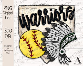 Diseño de camiseta de sublimación de Warriors Softball PNG, Warriors Softball verde oscuro, descarga digital