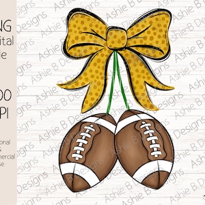Coquette Cherry Footballs PNG, Yellow Coquette Bow Football Sublimation tshirt Design, Digital Download
