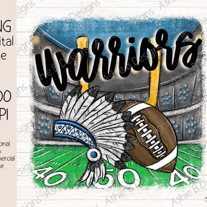 Warriors Football PNG, Blue Warriors Football Sweatshirt Design, Digital Download, DTF
