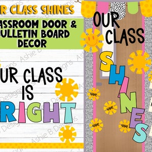 Classroom door decor, Our Class Shines Bright Bulletin Board Kit, New School Year Classroom Decoration, Printable PDF